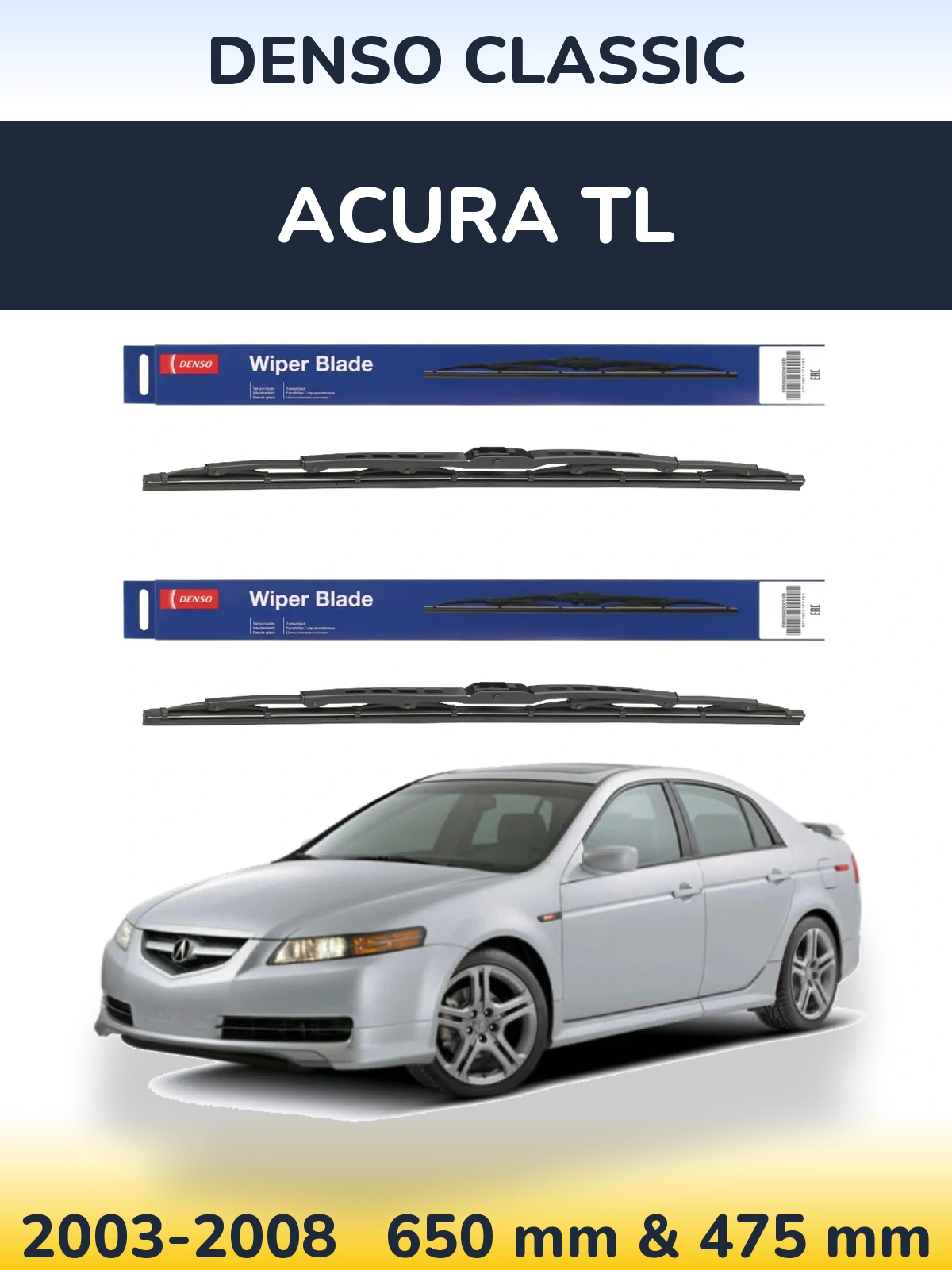 Sada předních stěračů Denso Classic 650 a 475 mm pro Acura TL 2003-2008