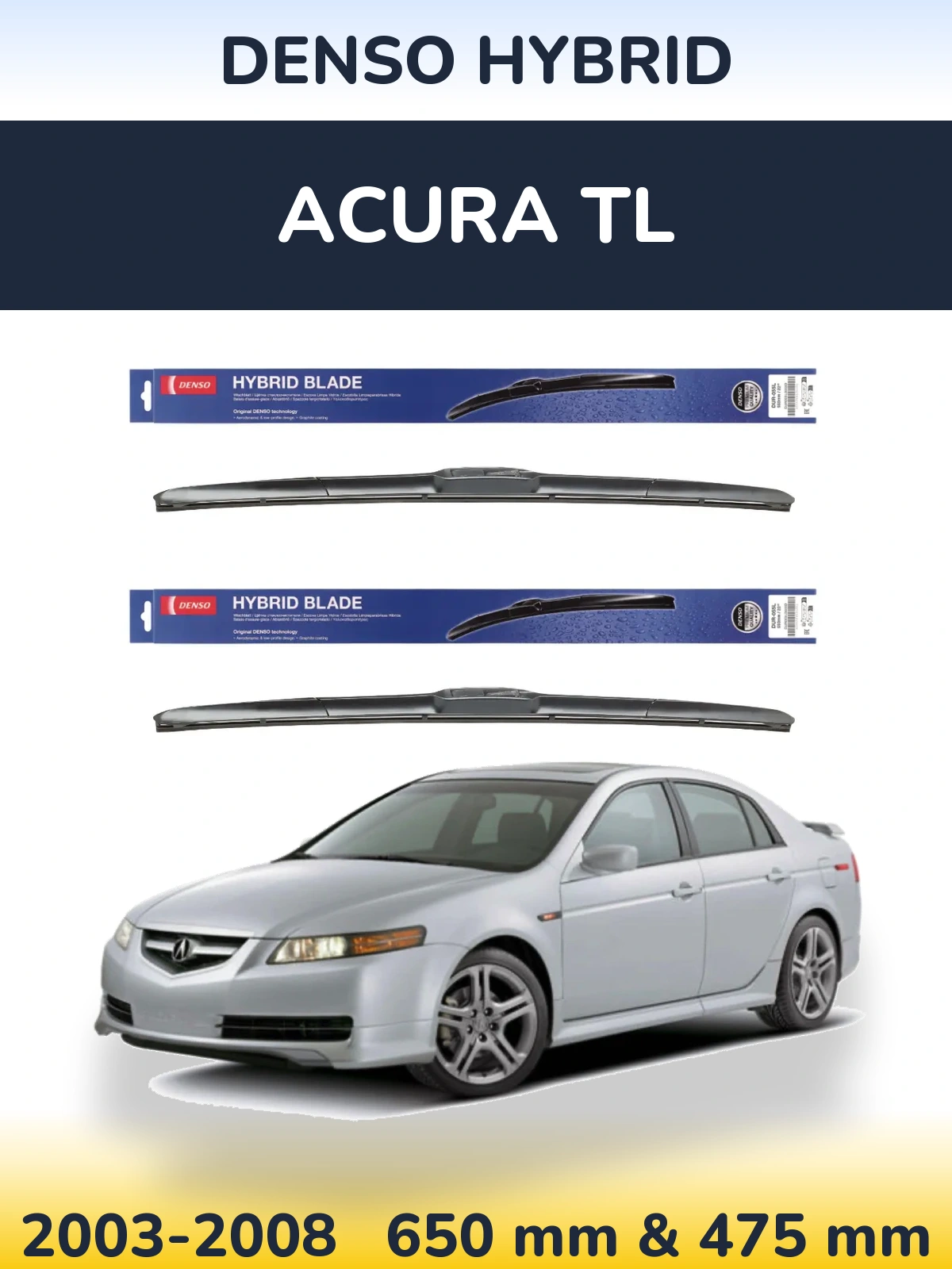 Sada předních stěračů Denso Hybrid 650 a 475 mm pro Acura TL 2003-2008