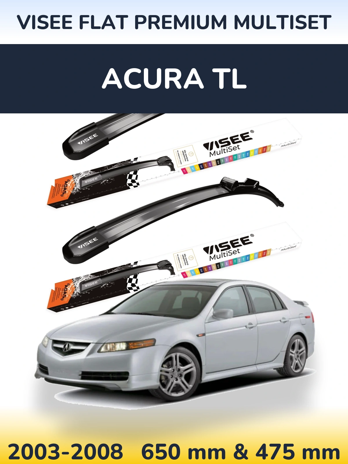 Sada předních stěračů VISEE FLAT PREMIUM MultiSet 650 a 475 mm pro Acura TL 2003-2008