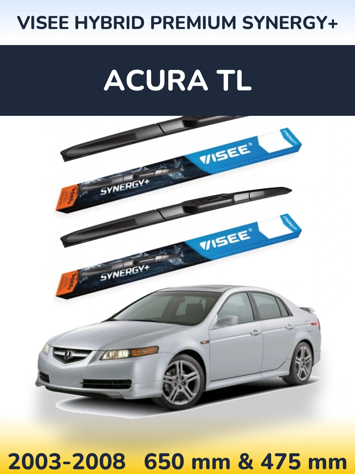 Sada předních stěračů VISEE HYBRID PREMIUM SYNERGY+ 650 a 475 mm pro Acura TL 2003-2008