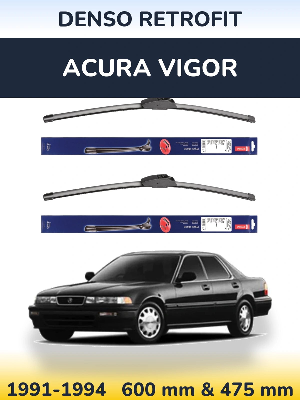 Sada předních stěračů Denso Retrofit 600 a 475 mm pro Acura Vigor 1991-1994