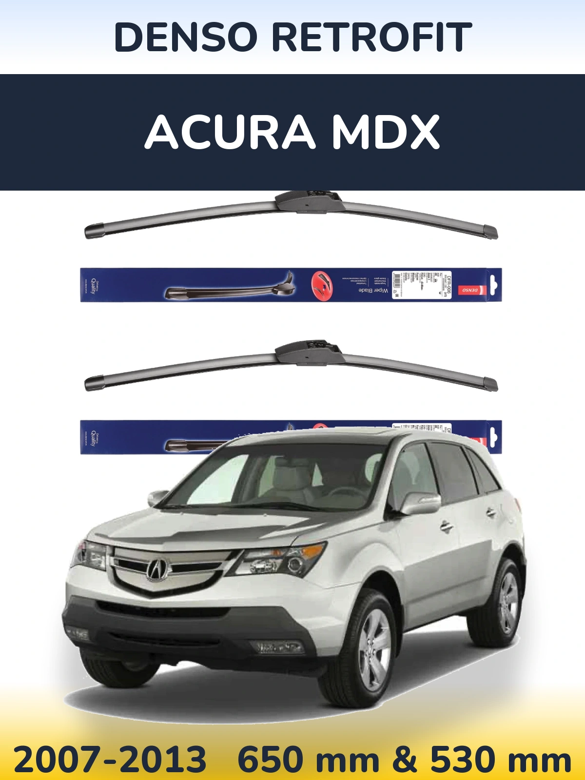 Sada předních stěračů Denso Retrofit 650 a 530 mm pro Acura MDX 2007-2013