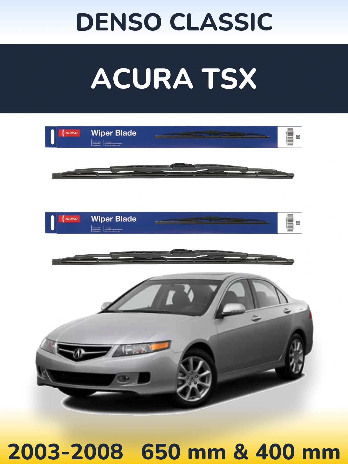 Sada předních stěračů Denso Classic 650 a 400 mm pro Acura TSX 2003-2008