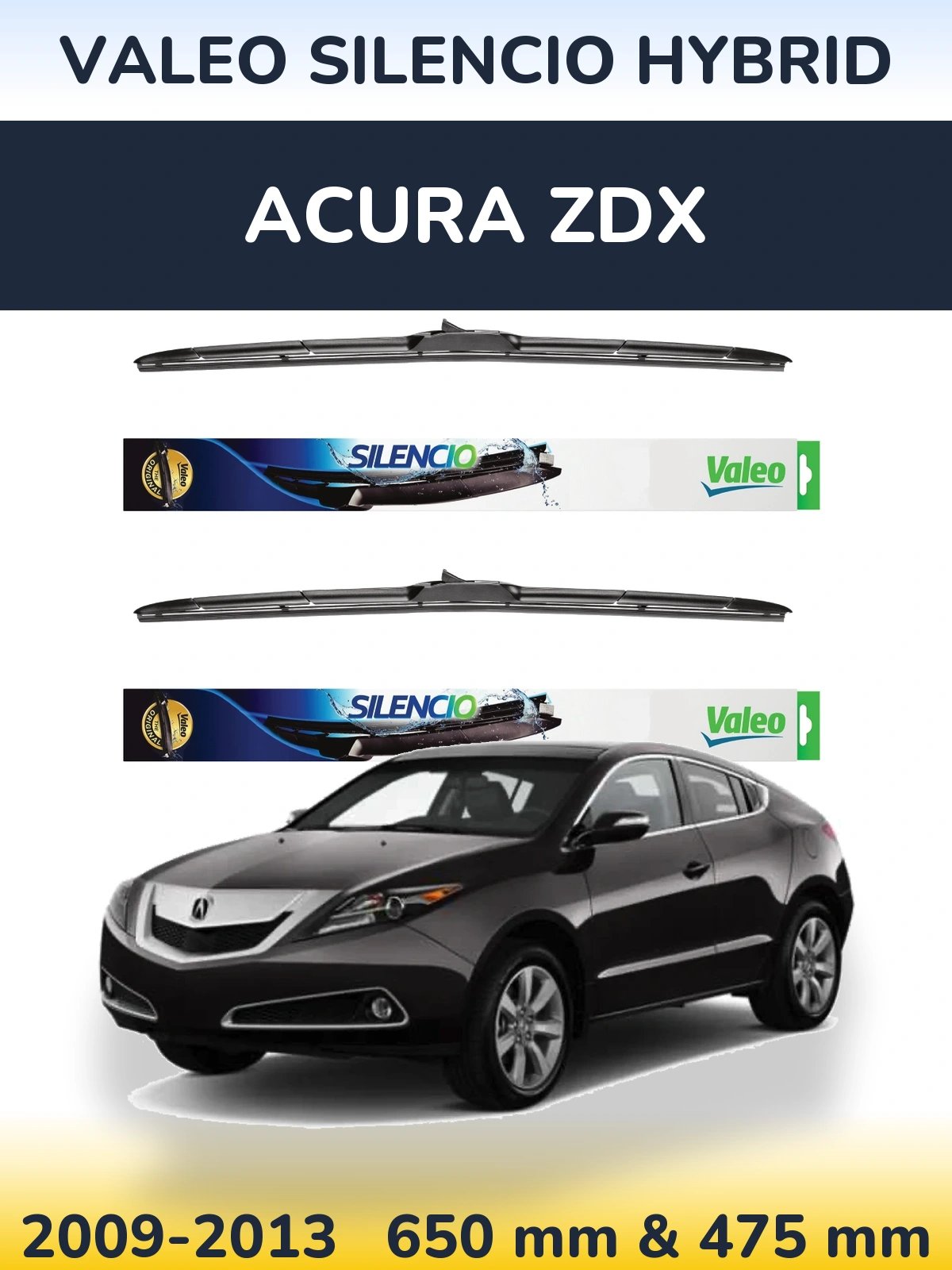 Sada předních stěračů Valeo Silencio Hybrid 650 a 475 mm pro Acura ZDX 2009-2013