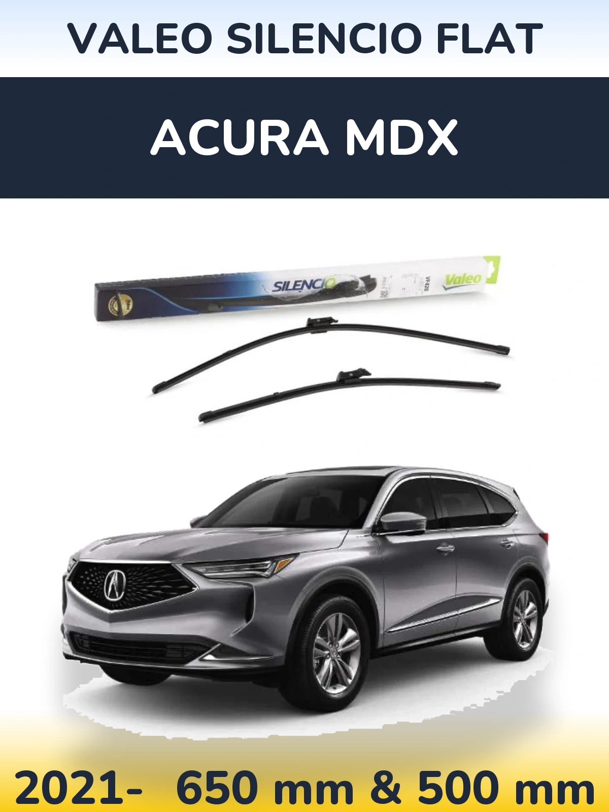 Sada předních stěračů Valeo Silencio Flat 650 a 500 mm pro Acura MDX 2021-2026