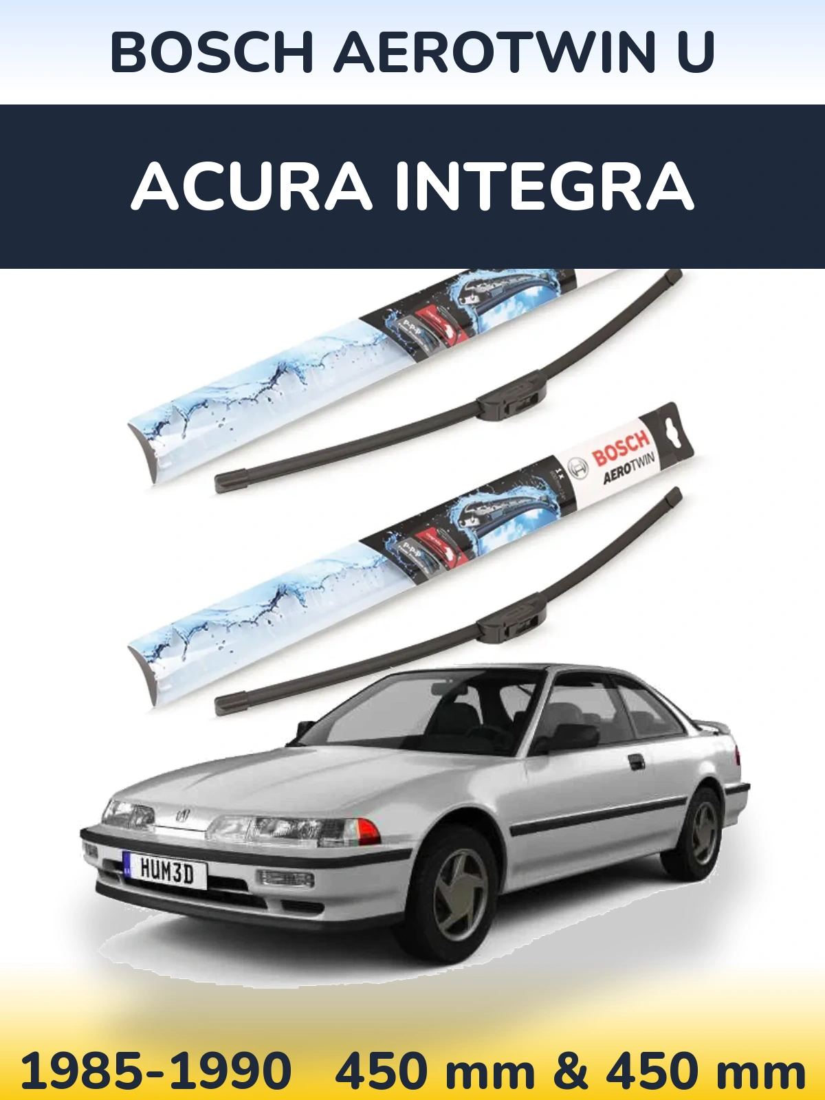 Sada předních stěračů BOSCH AeroTwin U 450 a 450 mm pro Acura Integra 1985-1990