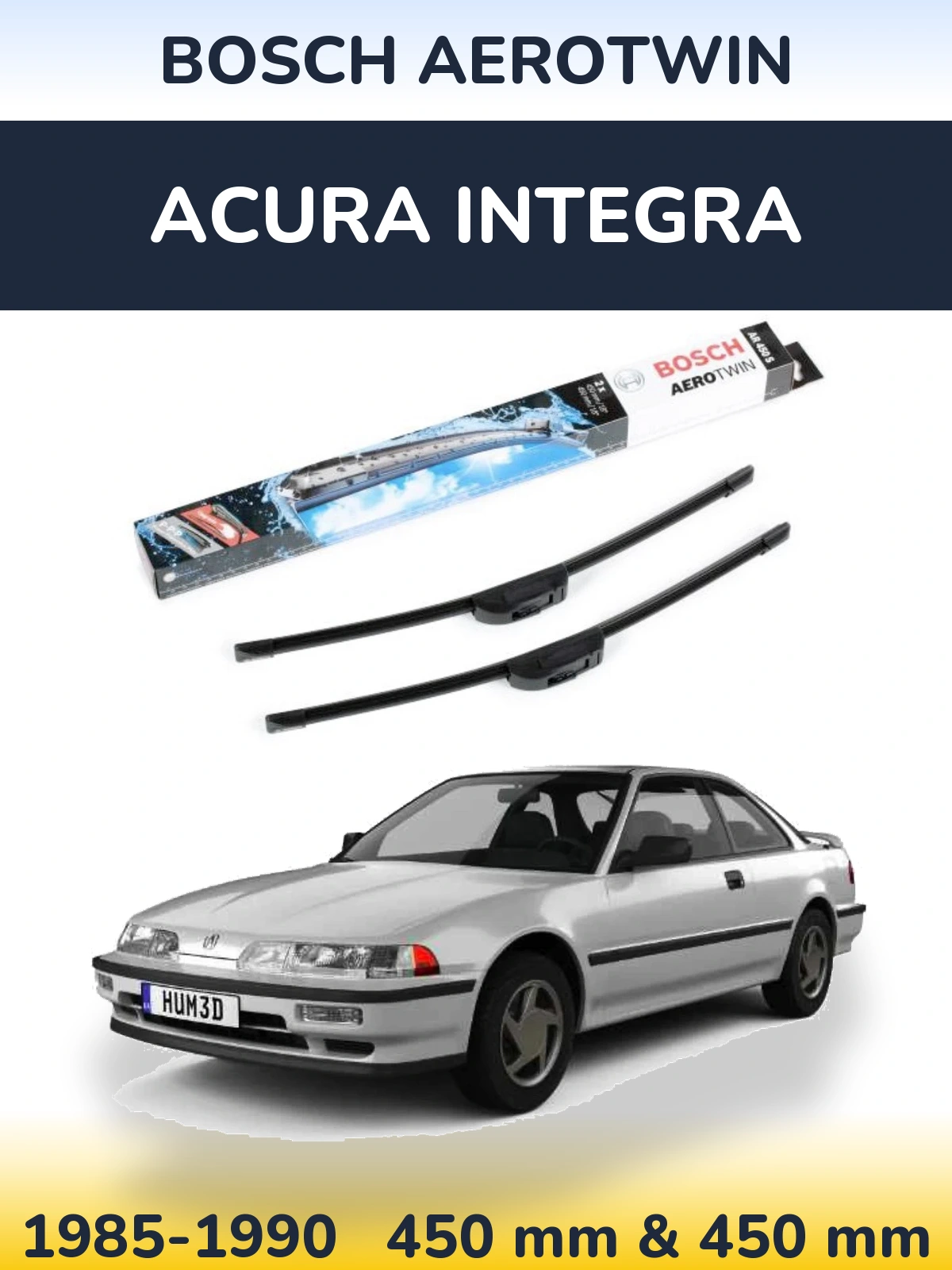 Sada předních stěračů BOSCH AeroTwin 450 a 450 mm pro Acura Integra 1985-1990