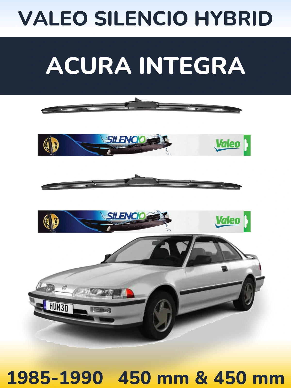 Sada předních stěračů Valeo Silencio Hybrid 450 a 450 mm pro Acura Integra 1985-1990