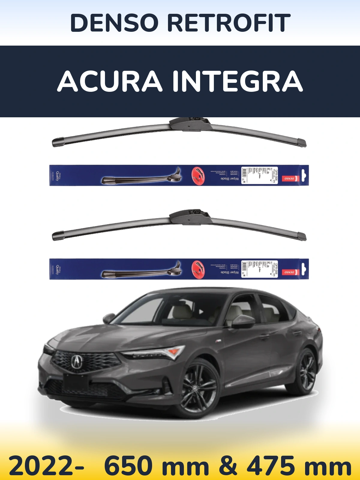 Sada předních stěračů Denso Retrofit 650 a 475 mm pro Acura Integra 2022-2026