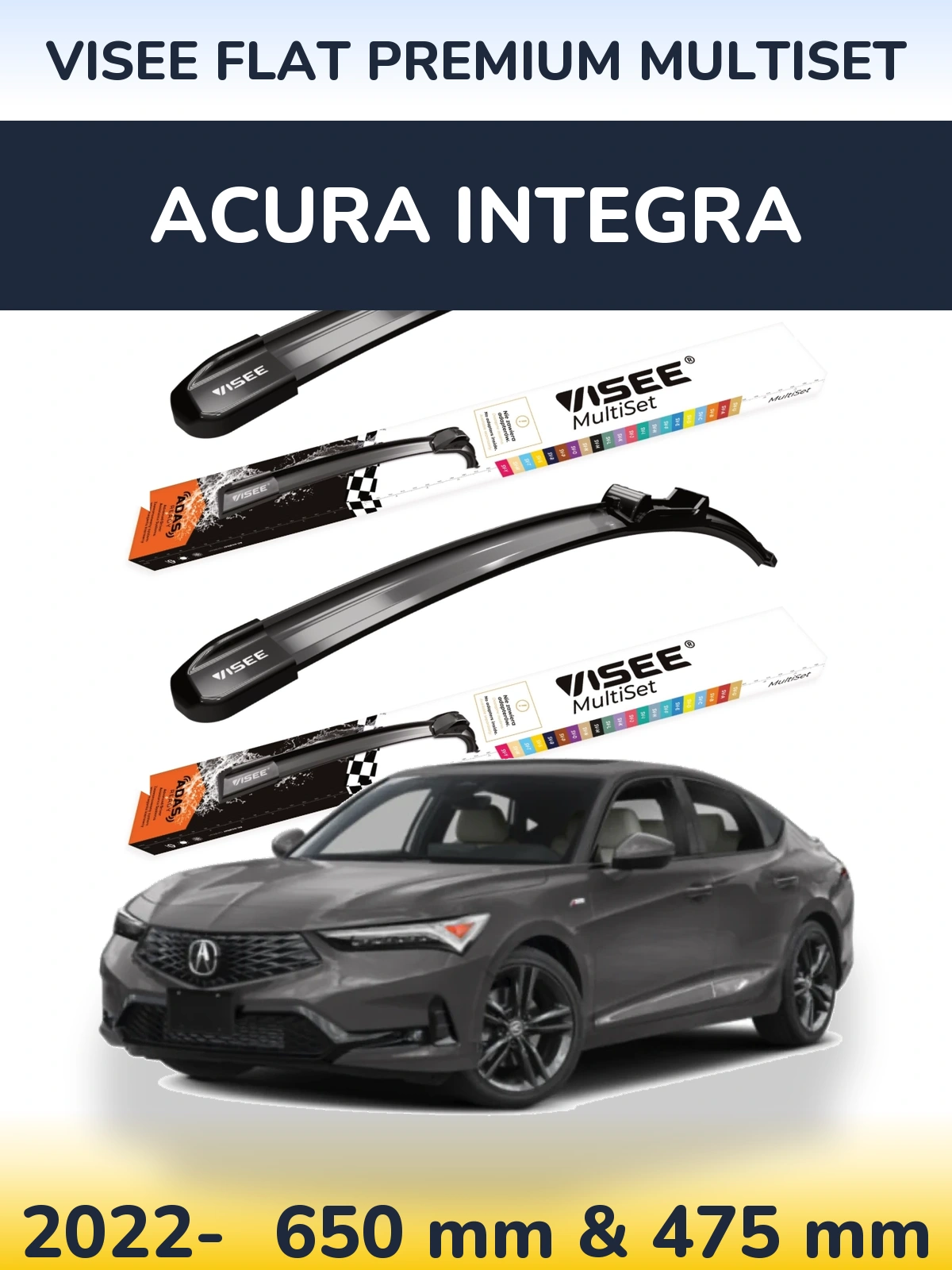 Sada předních stěračů VISEE FLAT PREMIUM MultiSet 650 a 475 mm pro Acura Integra 2022-2026