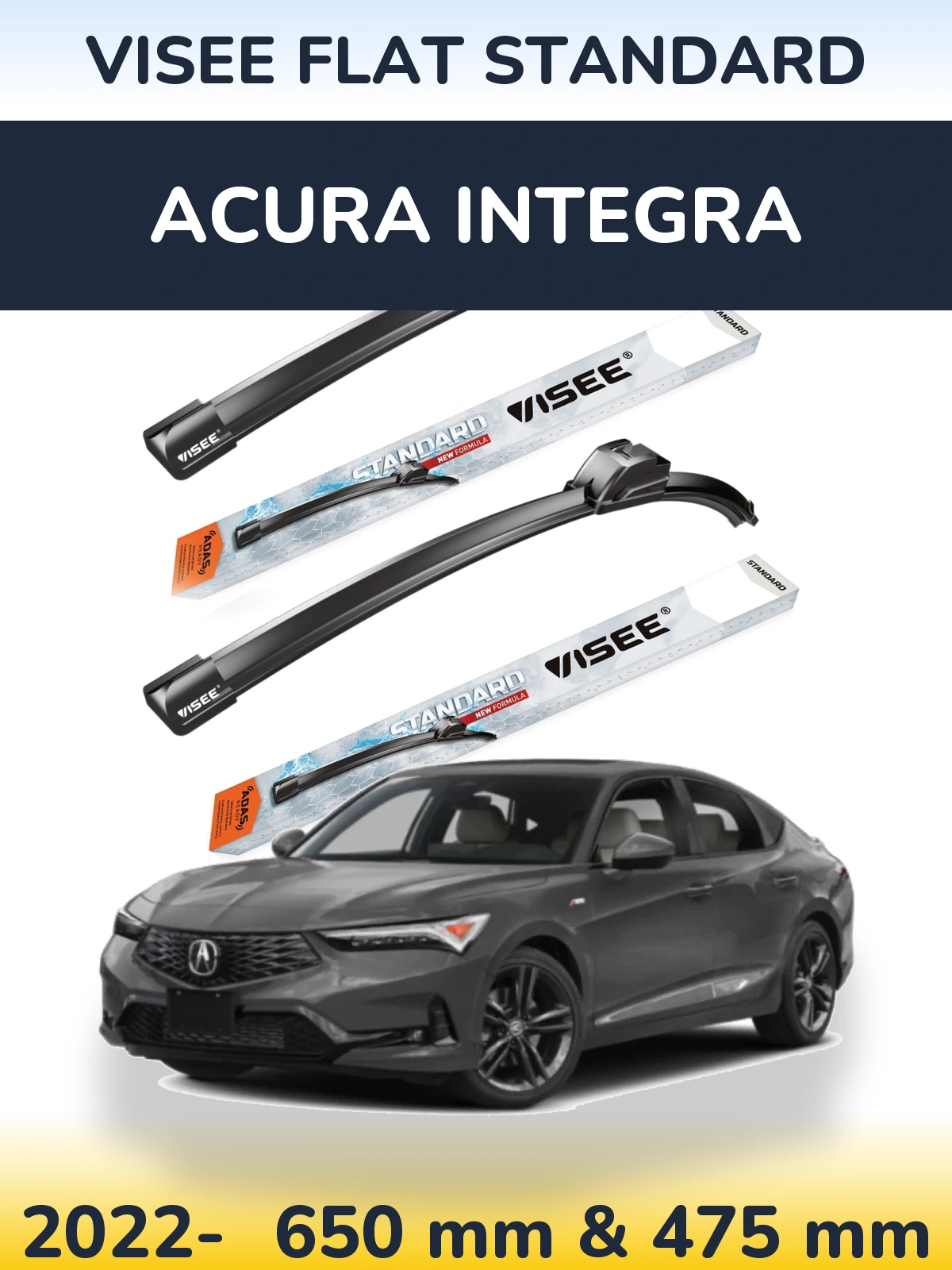 Комплект передніх щіток VISEE FLAT STANDARD 650 & 475 мм для Acura Integra 2022-2026