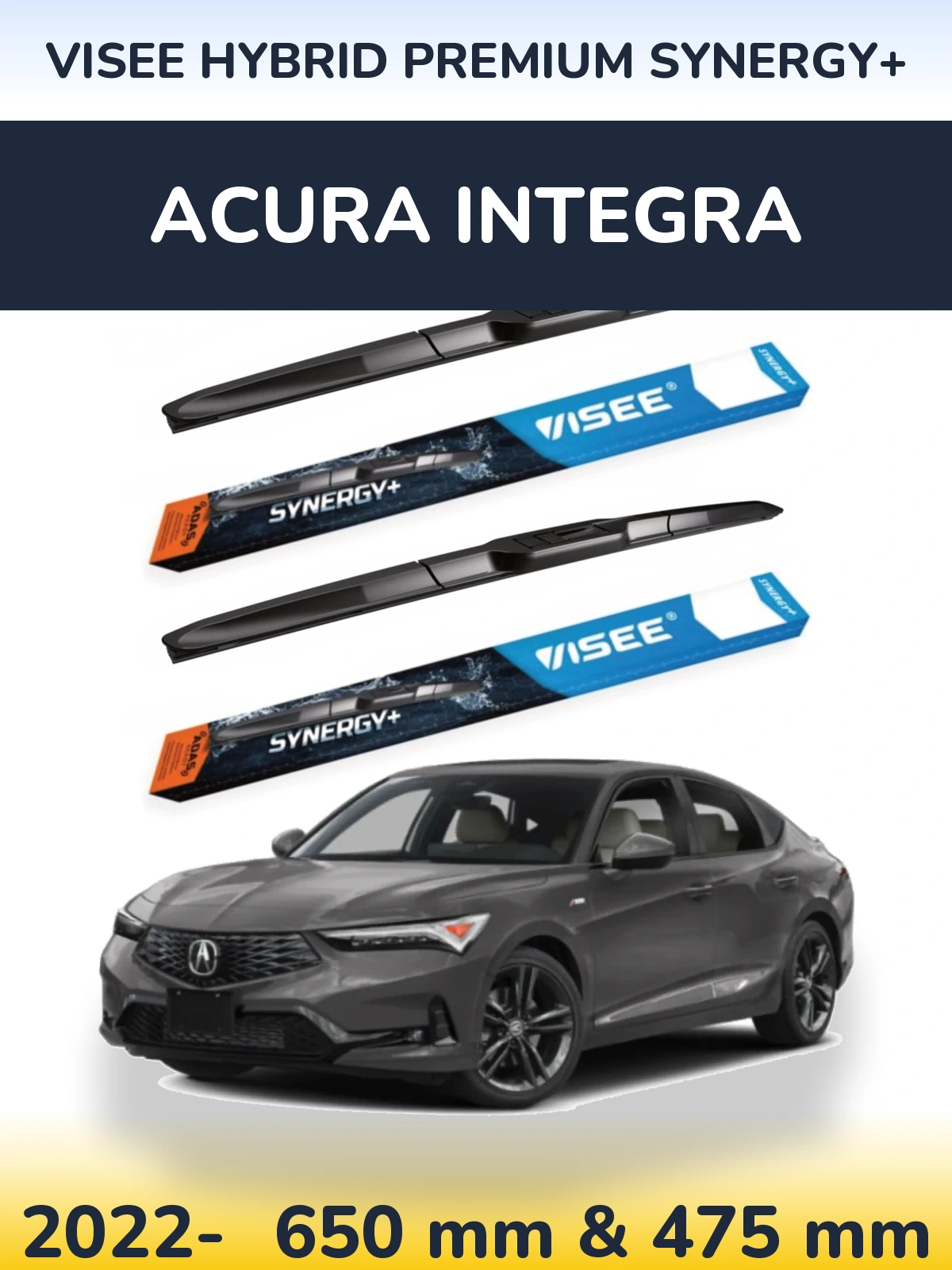 Комплект передніх щіток VISEE HYBRID PREMIUM SYNERGY+ 650 & 475 мм для Acura Integra 2022-2026