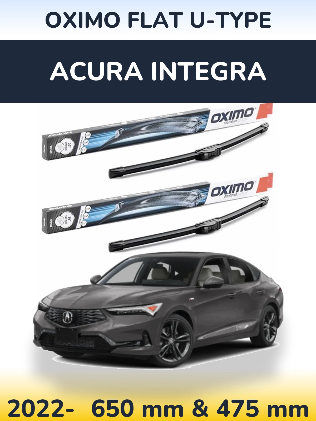Sada předních stěračů Oximo Flat U-type 650 a 475 mm pro Acura Integra 2022-2026