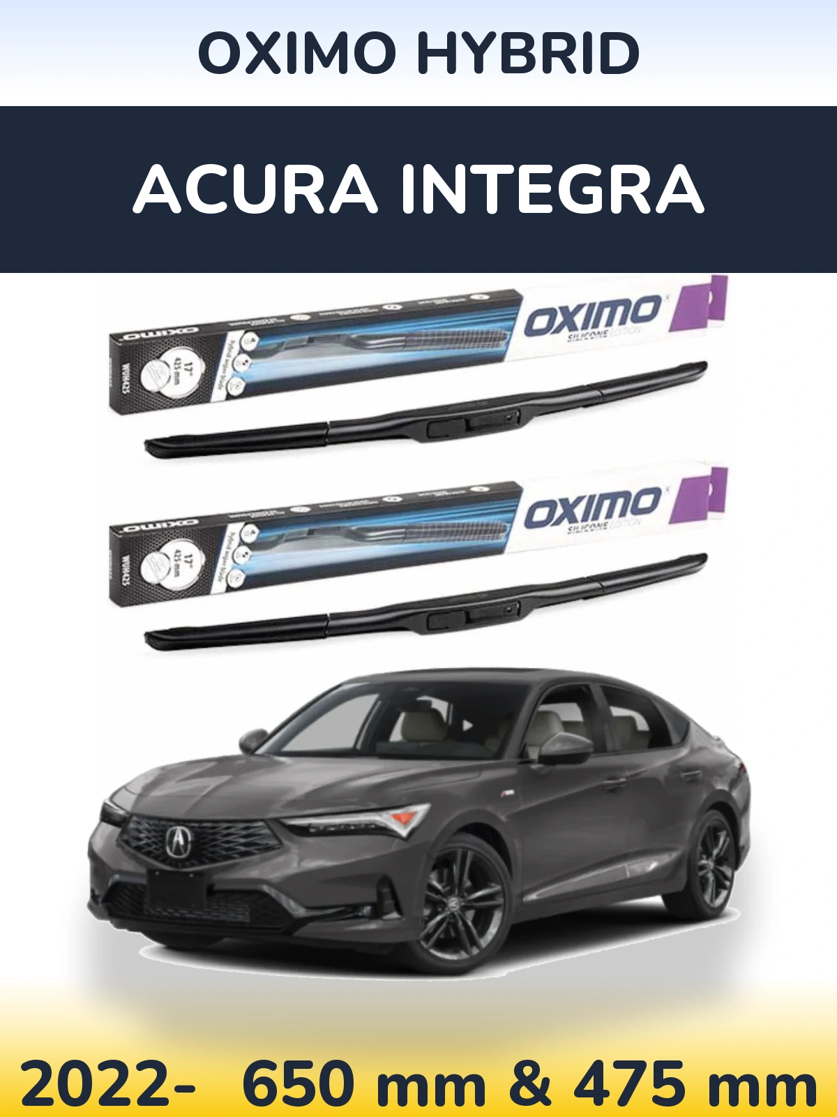 Sada předních stěračů Oximo Hybrid 650 a 475 mm pro Acura Integra 2022-2026
