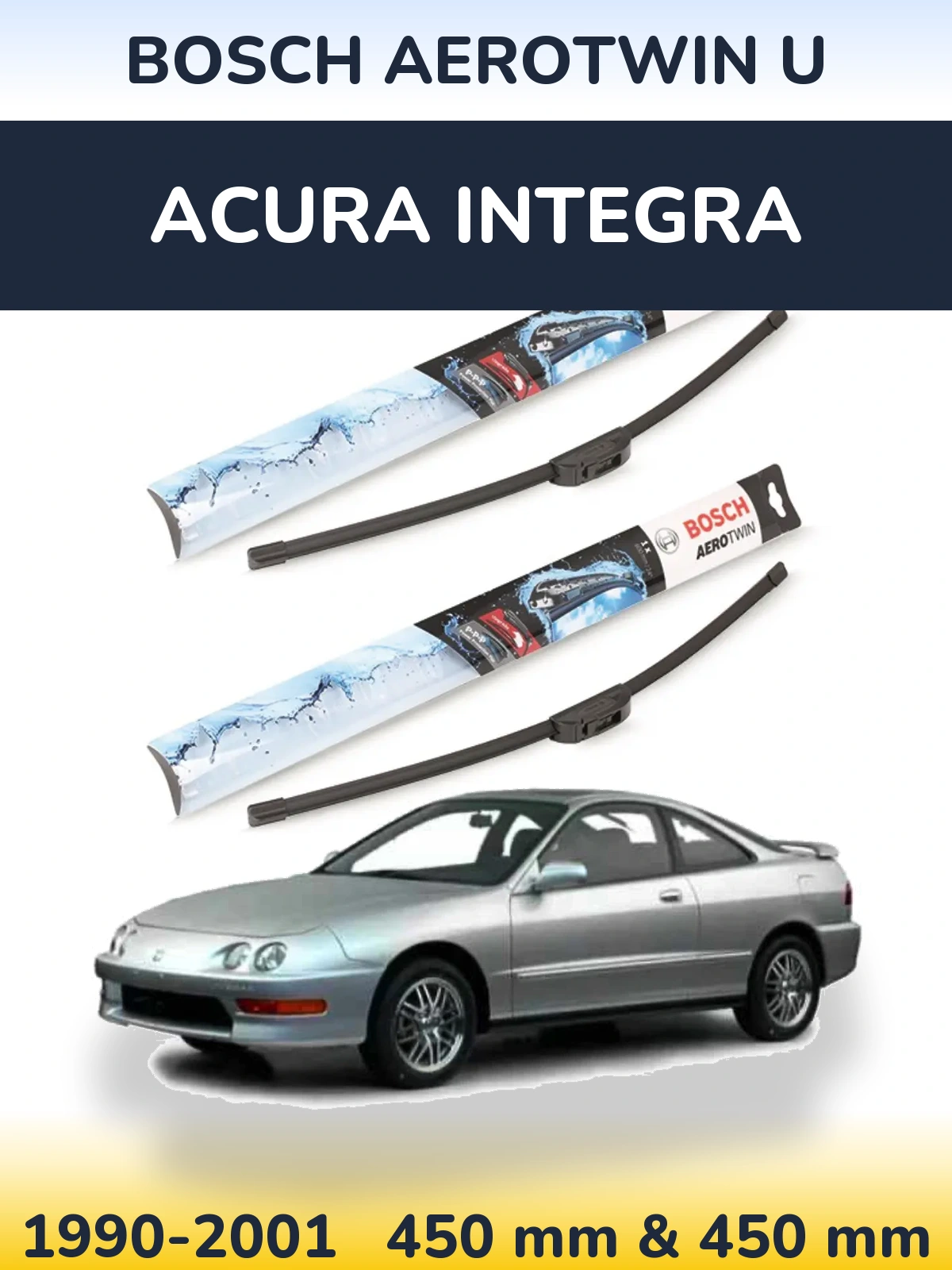 Sada předních stěračů BOSCH AeroTwin U 450 a 450 mm pro Acura Integra 1990-2001