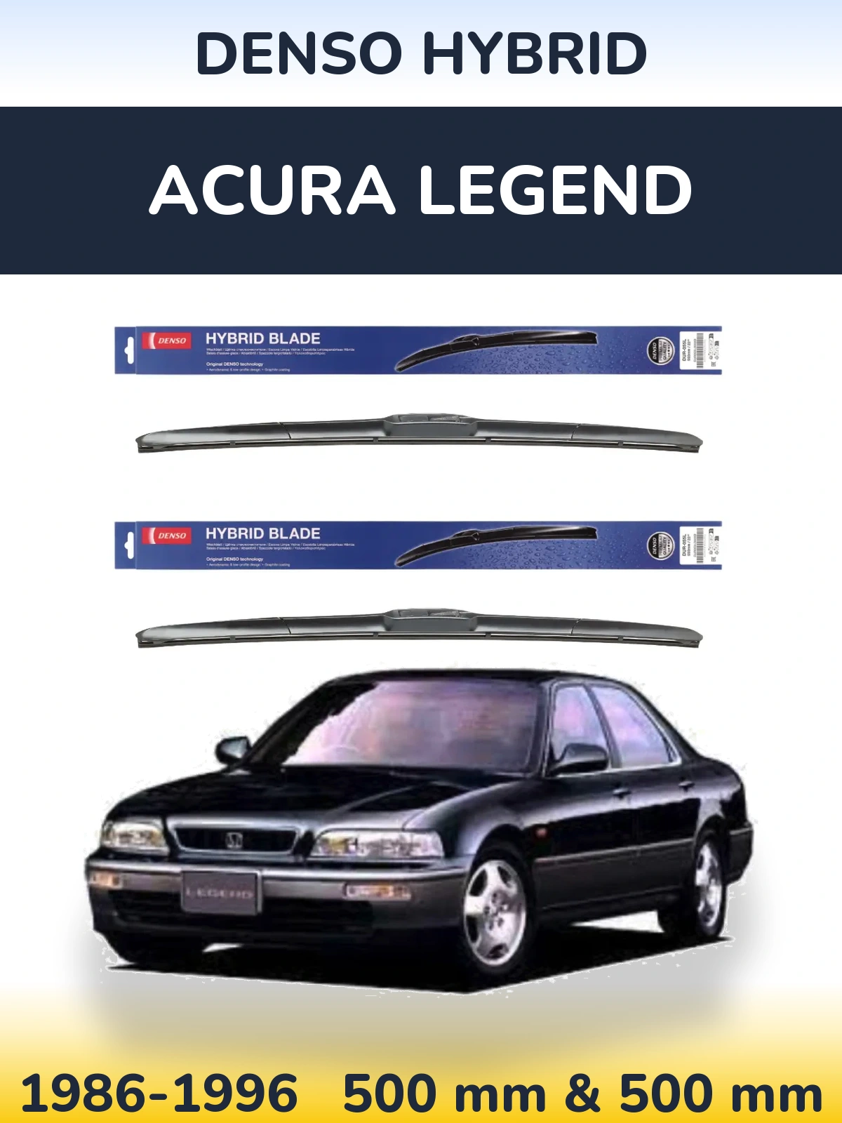 Sada předních stěračů Denso Hybrid 500 a 500 mm pro Acura Legend 1986-1996