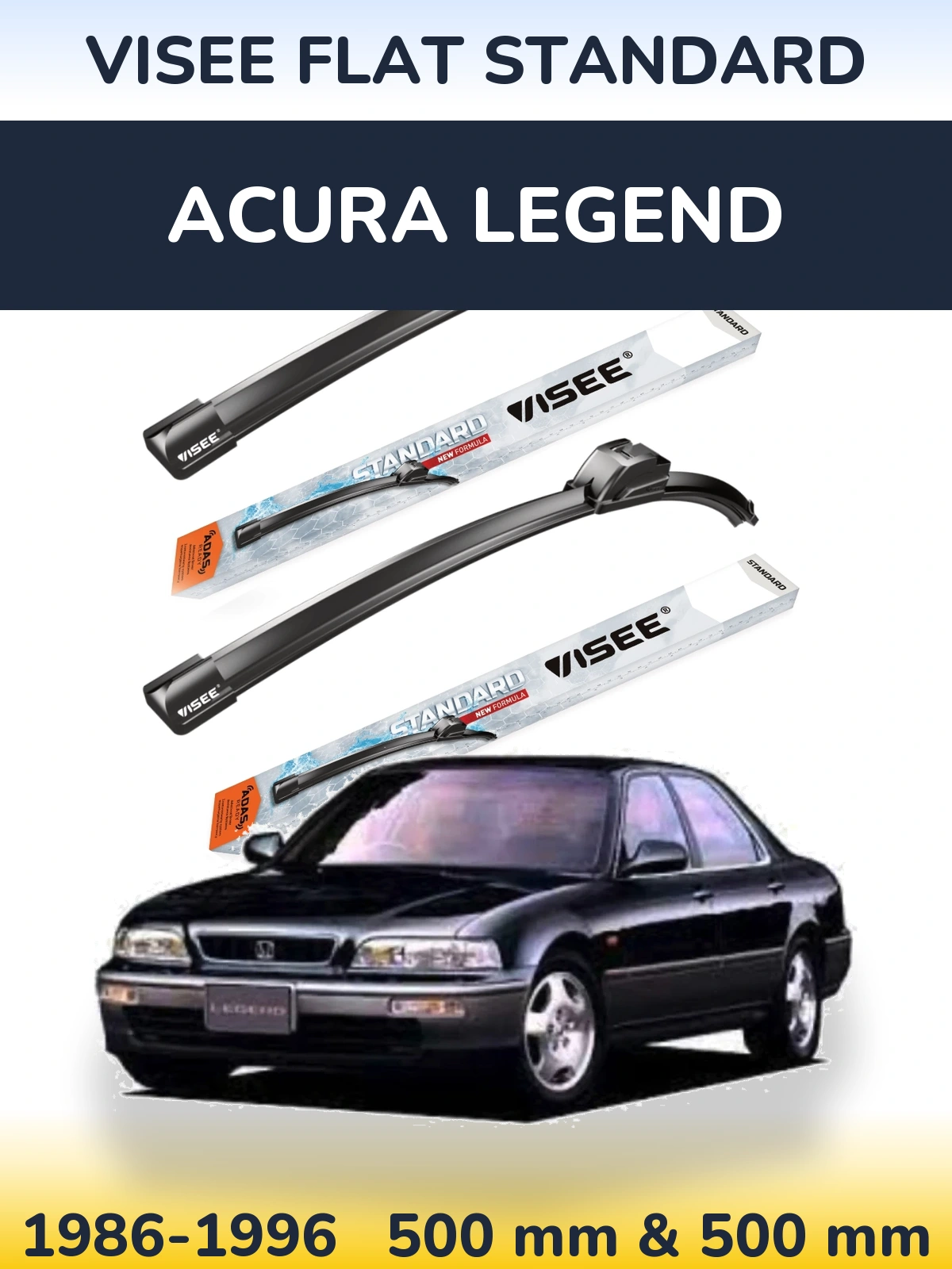 Комплект передніх щіток VISEE FLAT STANDARD 500 & 500 мм для Acura Legend 1986-1996