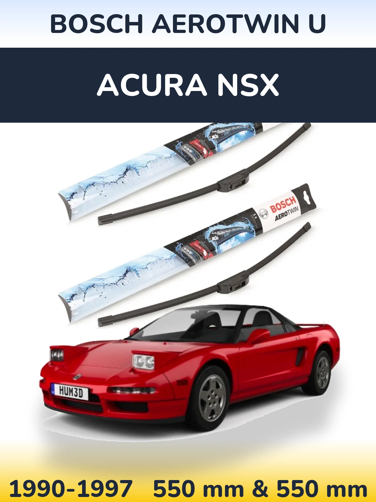 Sada předních stěračů BOSCH AeroTwin U 550 a 550 mm pro Acura NSX 1990-1997