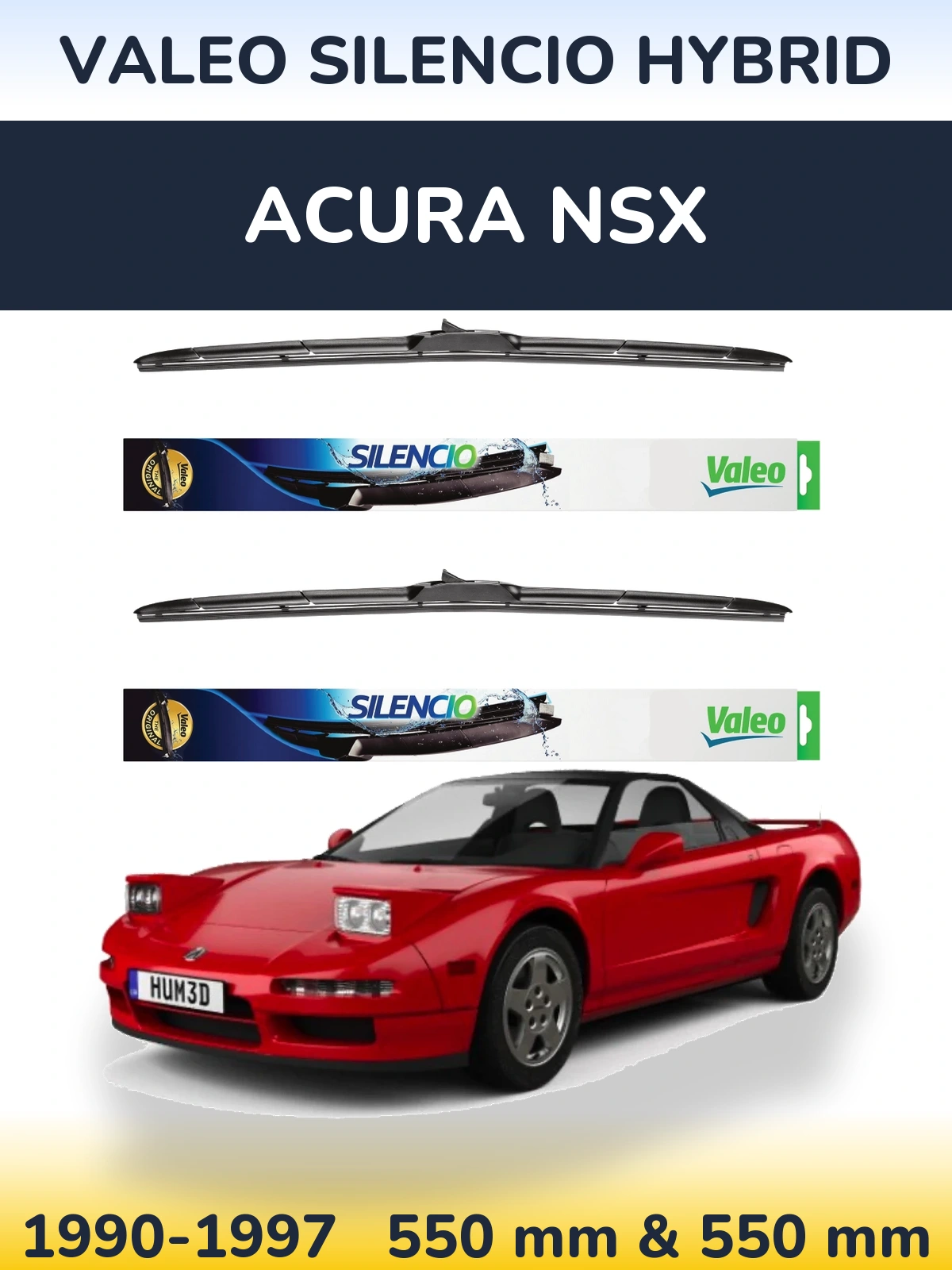 Sada předních stěračů Valeo Silencio Hybrid 550 a 550 mm pro Acura NSX 1990-1997
