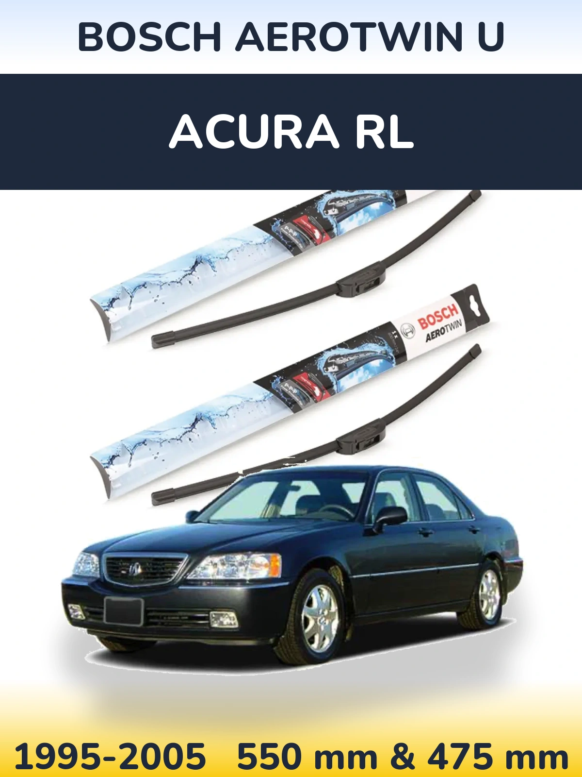 Комплект передніх щіток BOSCH AeroTwin U 550 & 475 мм для Acura RL 1995-2005