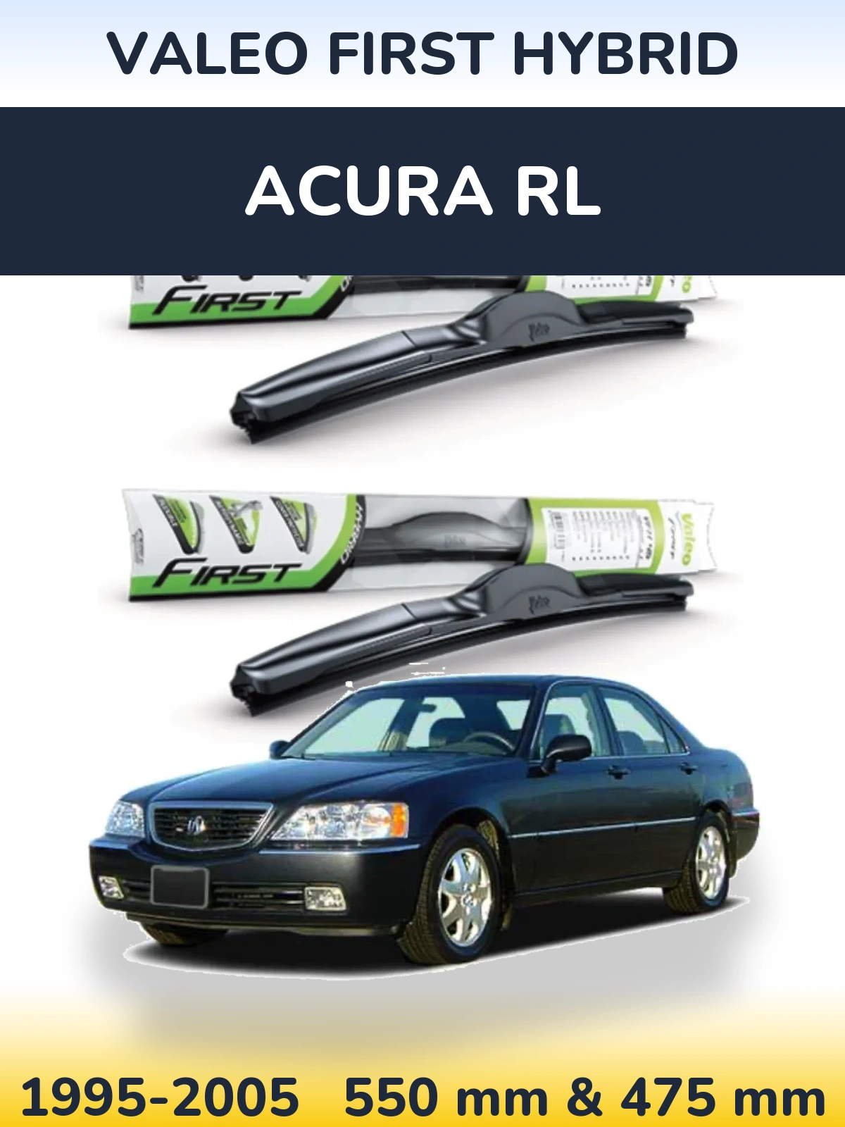 Sada předních stěračů Valeo First Hybrid 550 a 475 mm pro Acura RL 1995-2005