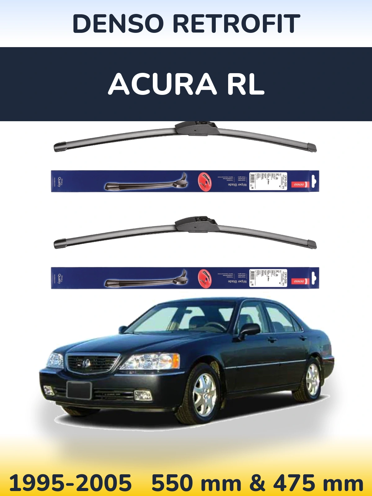 Sada předních stěračů Denso Retrofit 550 a 475 mm pro Acura RL 1995-2005