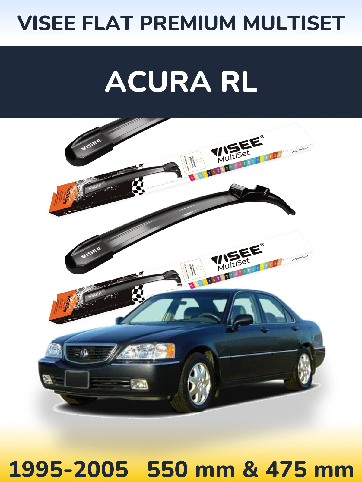 Sada předních stěračů VISEE FLAT PREMIUM MultiSet 550 a 475 mm pro Acura RL 1995-2005