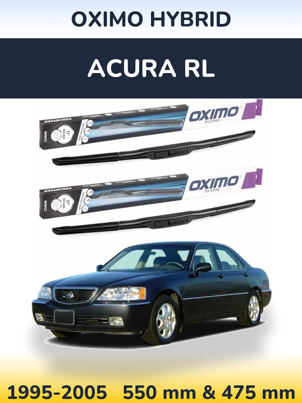 Sada předních stěračů Oximo Hybrid 550 a 475 mm pro Acura RL 1995-2005