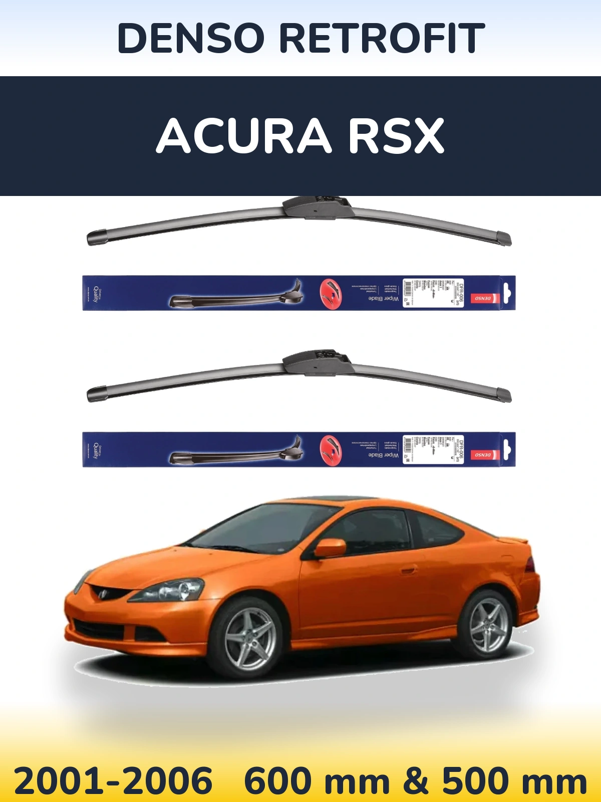Sada předních stěračů Denso Retrofit 600 a 500 mm pro Acura RSX 2001-2006