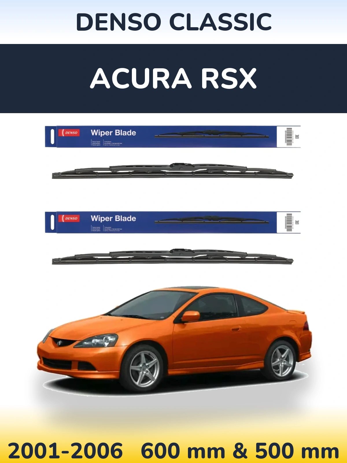 Sada předních stěračů Denso Classic 600 a 500 mm pro Acura RSX 2001-2006