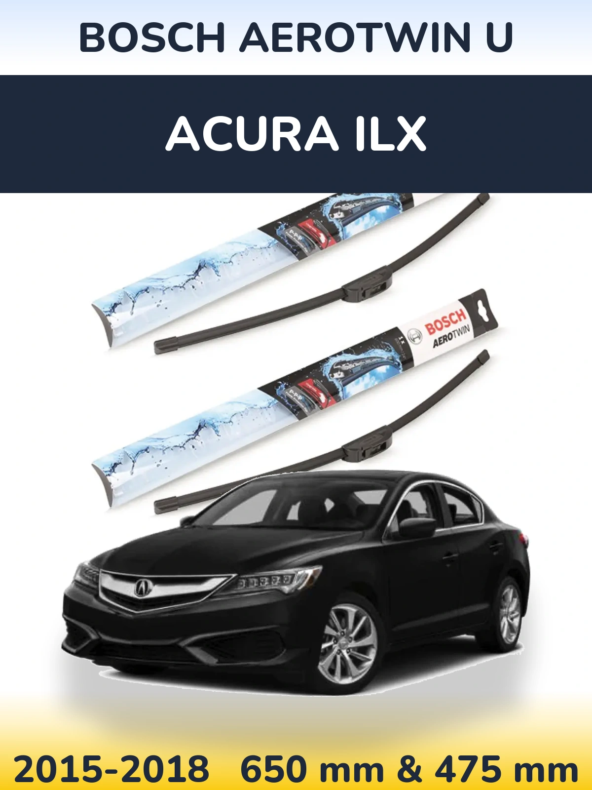 Sada předních stěračů BOSCH AeroTwin U 650 a 475 mm pro Acura ILX 2015-2018