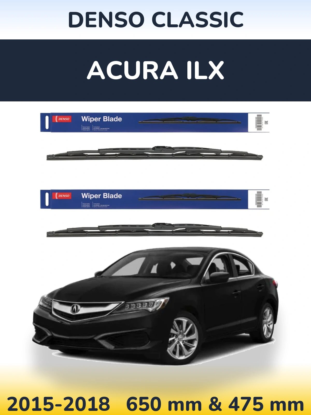 Front wiper blade set Denso Classic 650 & 475 mm for Acura ILX 2015-2018