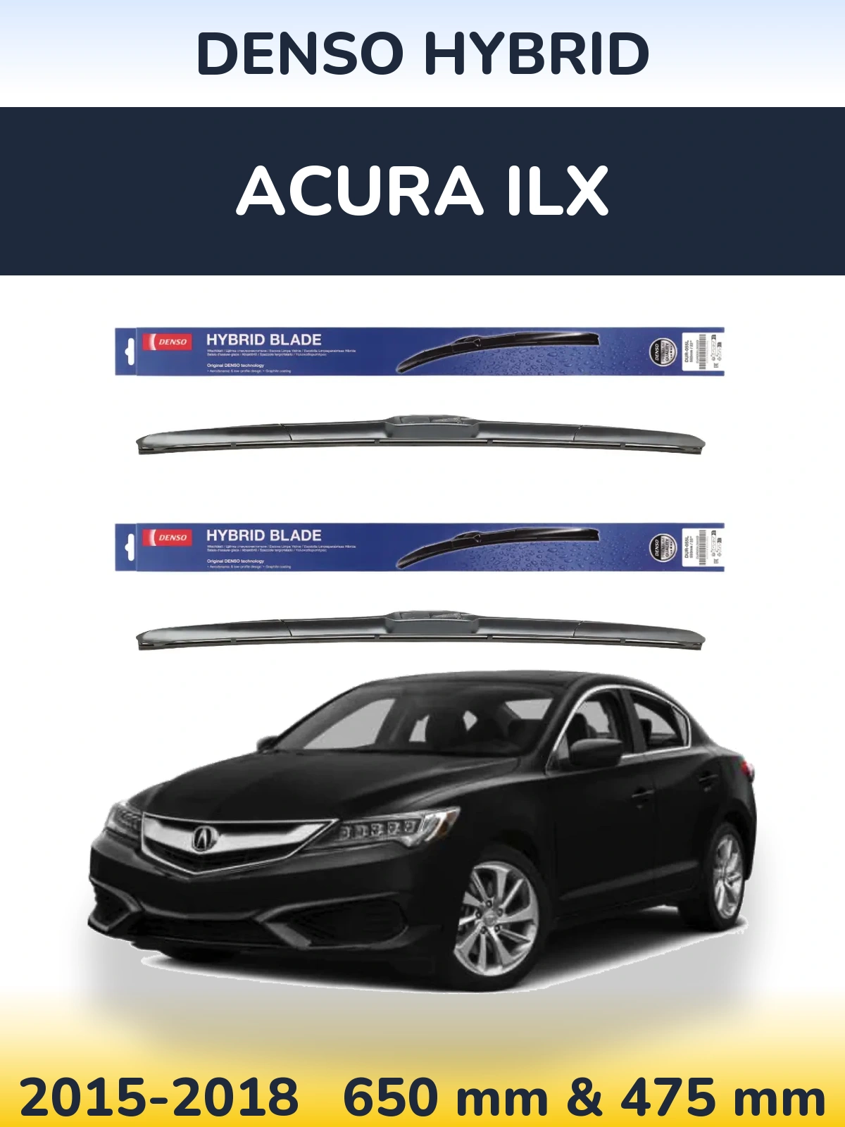 Sada předních stěračů Denso Hybrid 650 a 475 mm pro Acura ILX 2015-2018