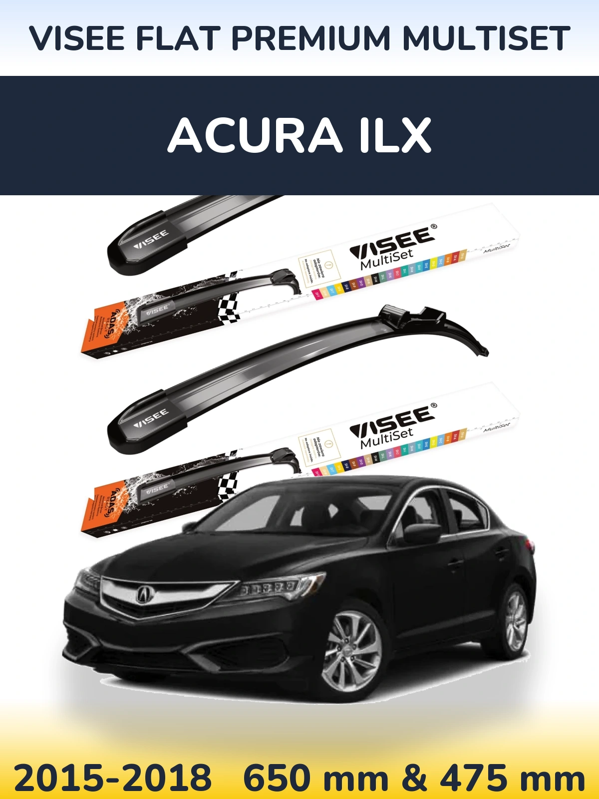 Sada předních stěračů VISEE FLAT PREMIUM MultiSet 650 a 475 mm pro Acura ILX 2015-2018