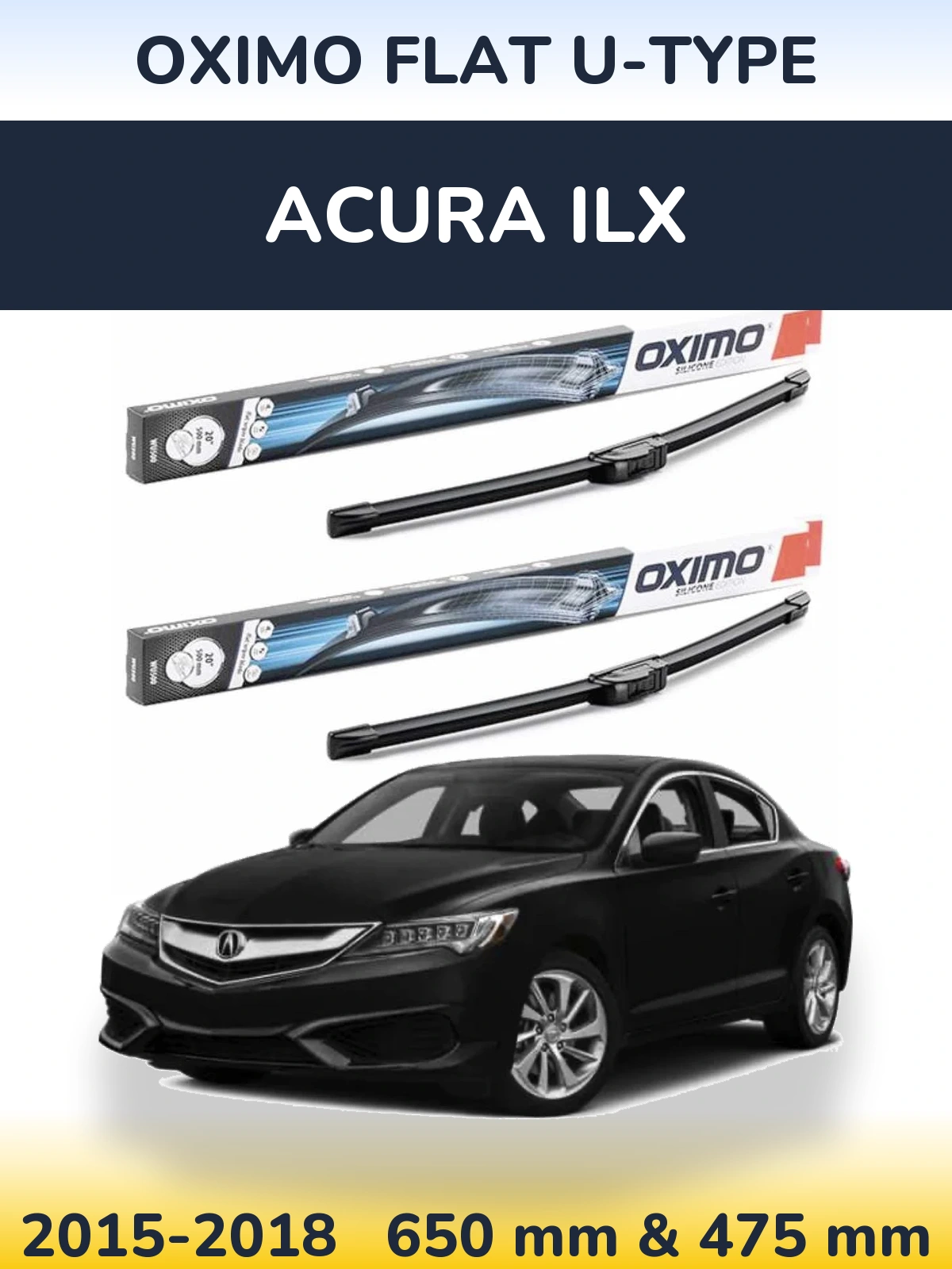 Sada předních stěračů Oximo Flat U-type 650 a 475 mm pro Acura ILX 2015-2018
