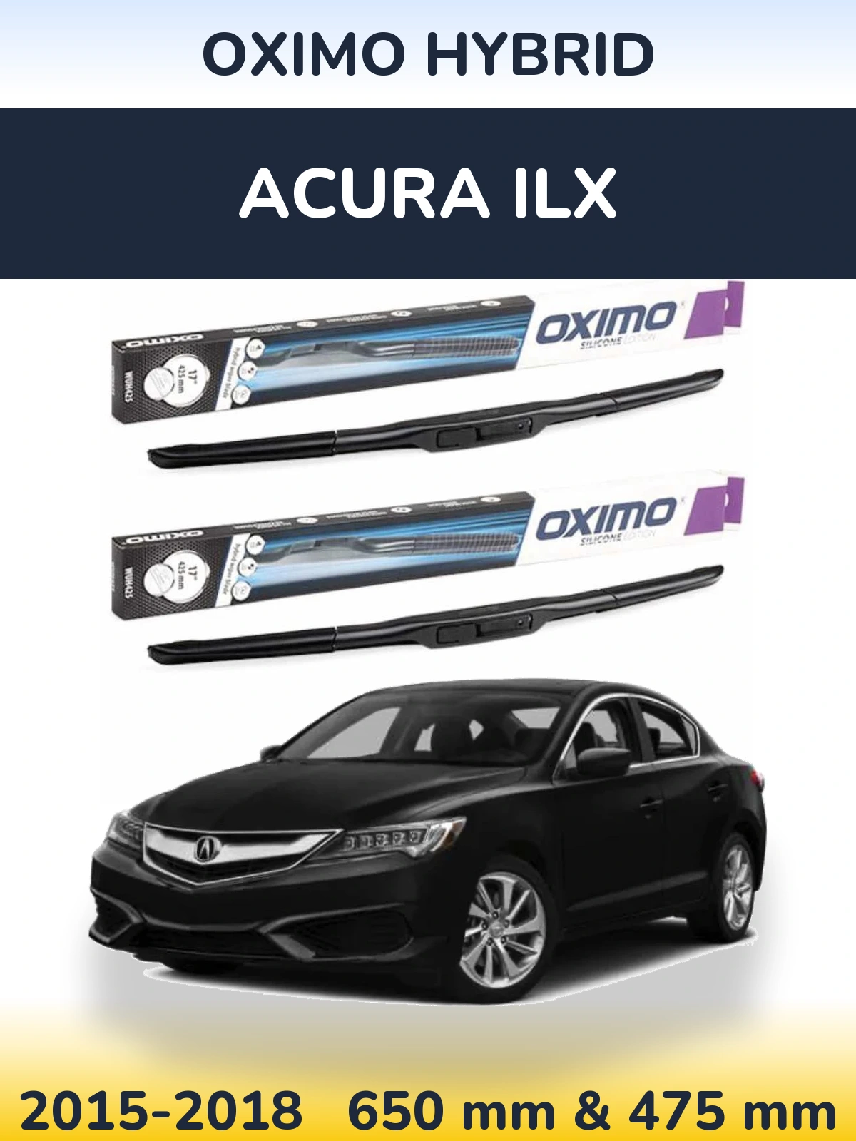 Sada předních stěračů Oximo Hybrid 650 a 475 mm pro Acura ILX 2015-2018