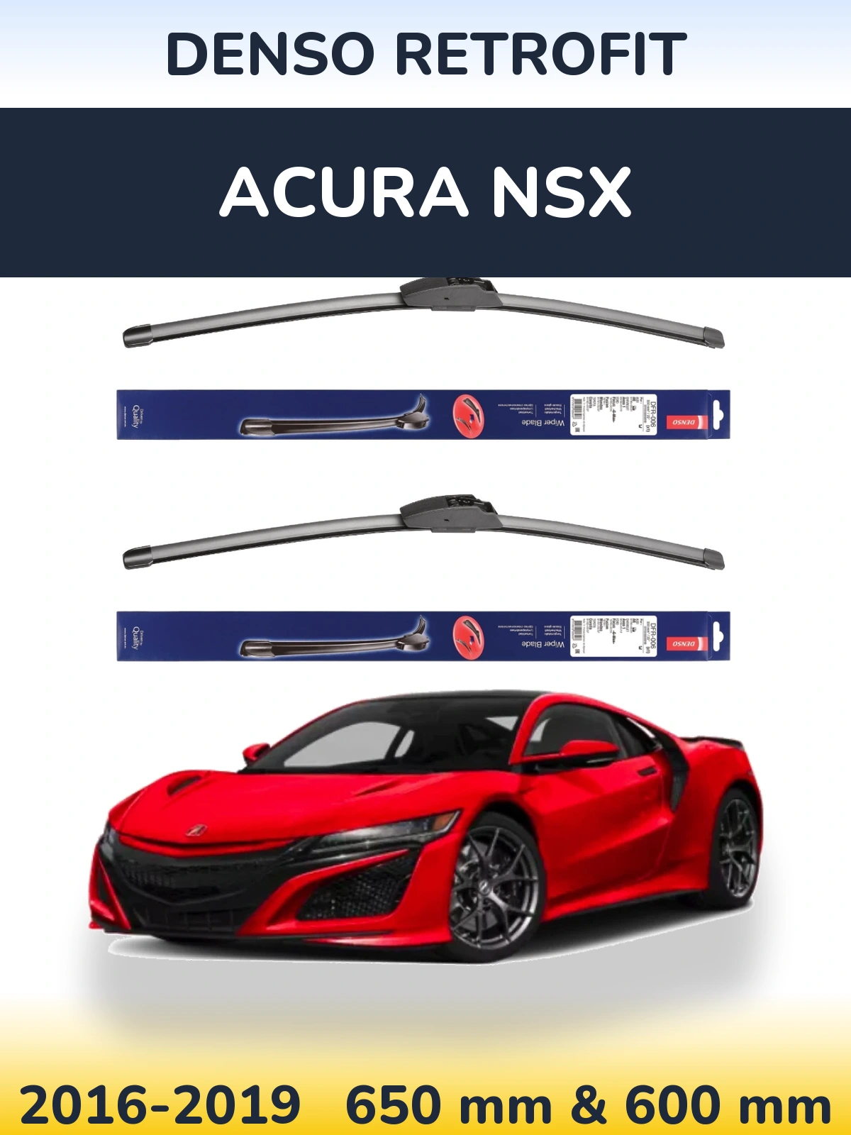 Sada předních stěračů Denso Retrofit 650 a 600 mm pro Acura NSX 2016-2019