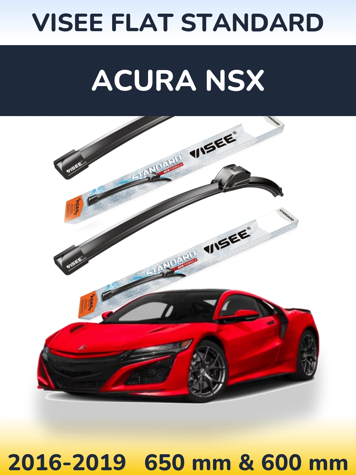 Sada předních stěračů VISEE FLAT STANDARD 650 a 600 mm pro Acura NSX 2016-2019