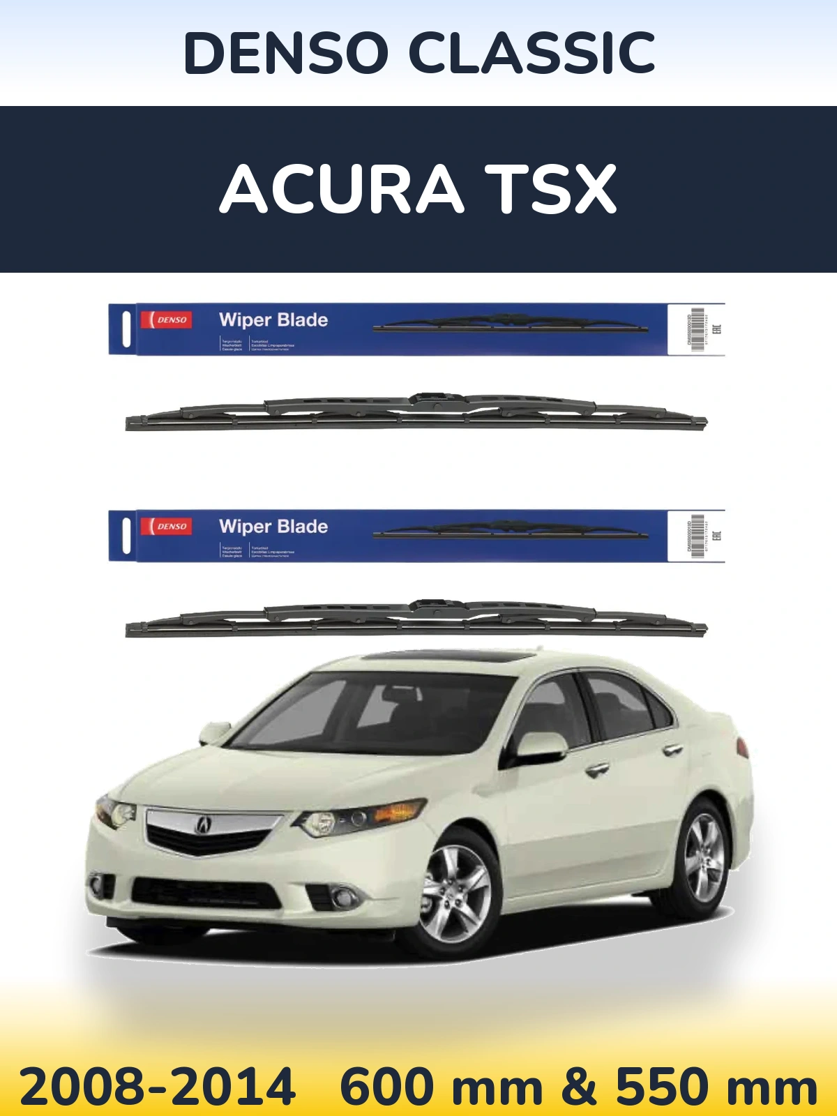 Sada předních stěračů Denso Classic 600 a 550 mm pro Acura TSX 2008-2014