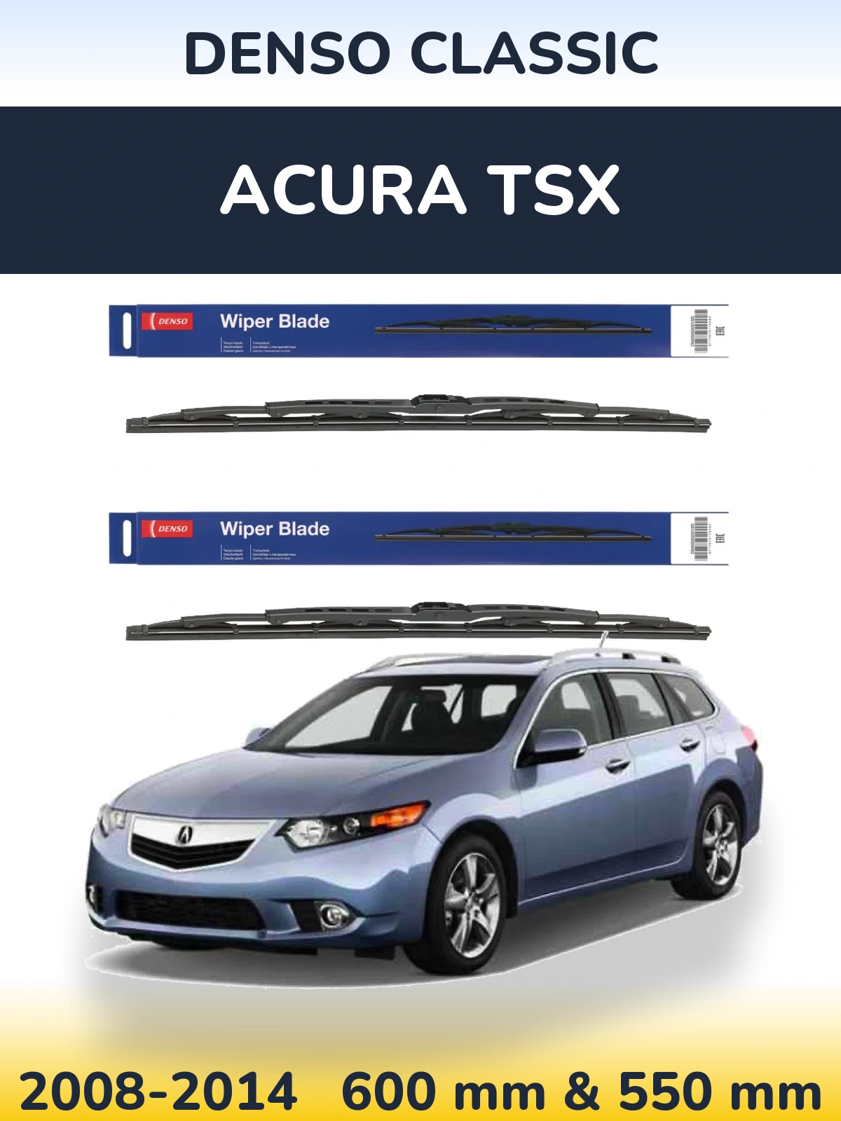 Sada předních stěračů Denso Classic 600 a 550 mm pro Acura TSX 2008-2014