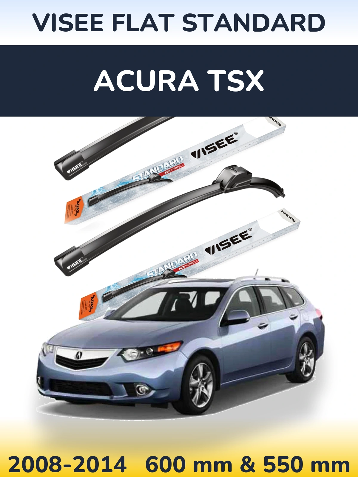 Sada předních stěračů VISEE FLAT STANDARD 600 a 550 mm pro Acura TSX 2008-2014