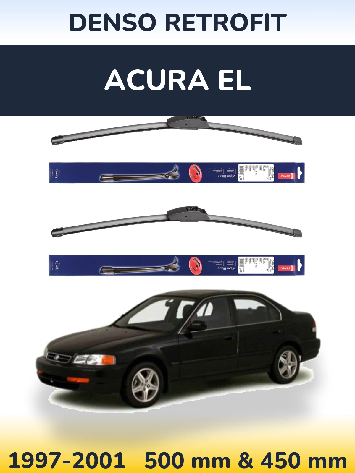 Sada předních stěračů Denso Retrofit 500 a 450 mm pro Acura EL 1997-2001