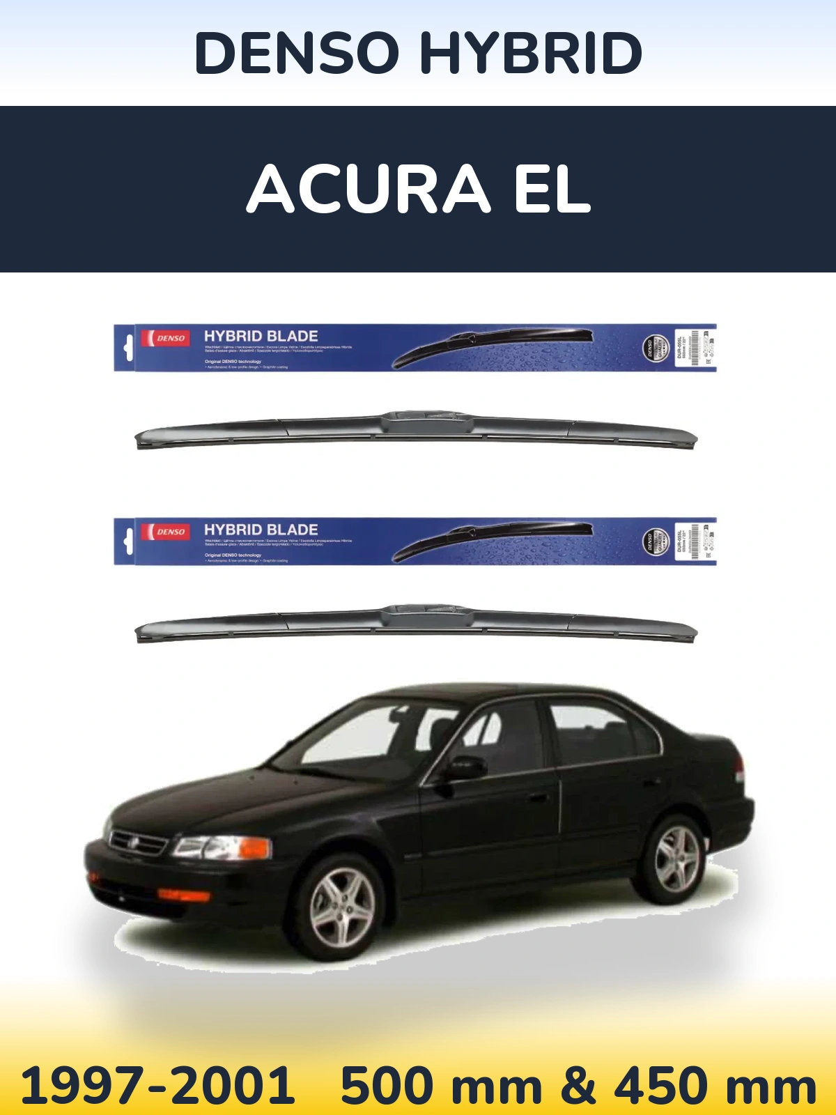 Sada předních stěračů Denso Hybrid 500 a 450 mm pro Acura EL 1997-2001