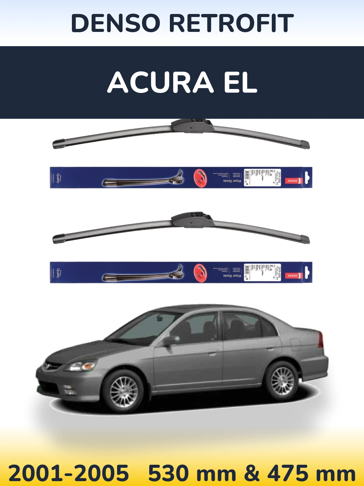 Sada předních stěračů Denso Retrofit 530 a 475 mm pro Acura EL 2001-2005
