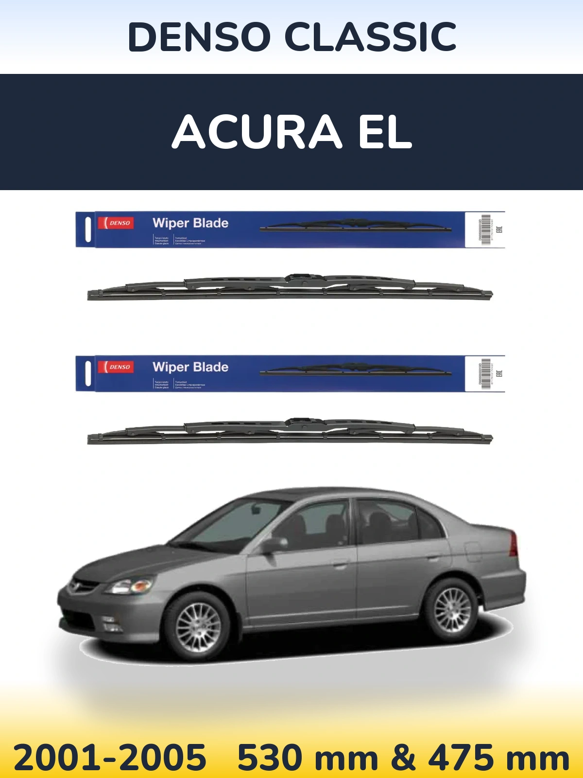 Sada předních stěračů Denso Classic 530 a 475 mm pro Acura EL 2001-2005