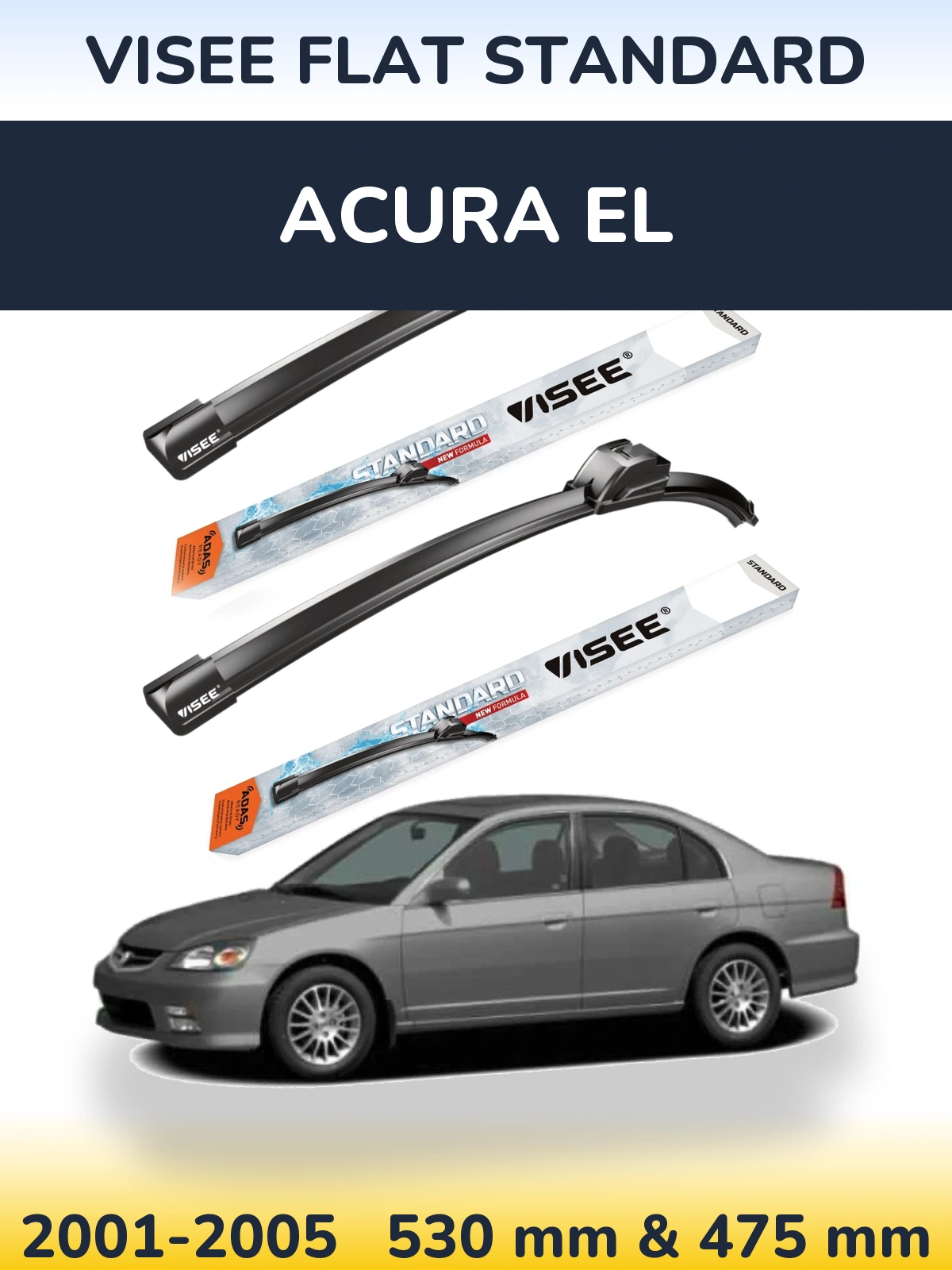 Комплект передніх щіток VISEE FLAT STANDARD 530 & 475 мм для Acura EL 2001-2005
