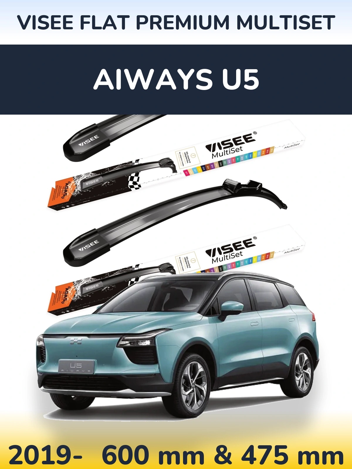 Sada předních stěračů VISEE FLAT PREMIUM MultiSet 600 a 475 mm pro Aiways U5 2019-2026