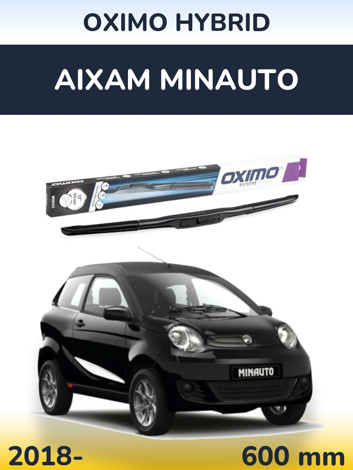 Přední stěrač Oximo Hybrid 600 mm pro Aixam Minauto 2018-2026