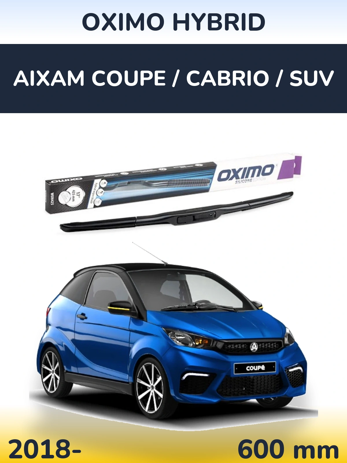 Přední stěrač Oximo Hybrid 600 mm pro Aixam Coupe / Cabrio / SUV 2018-2026