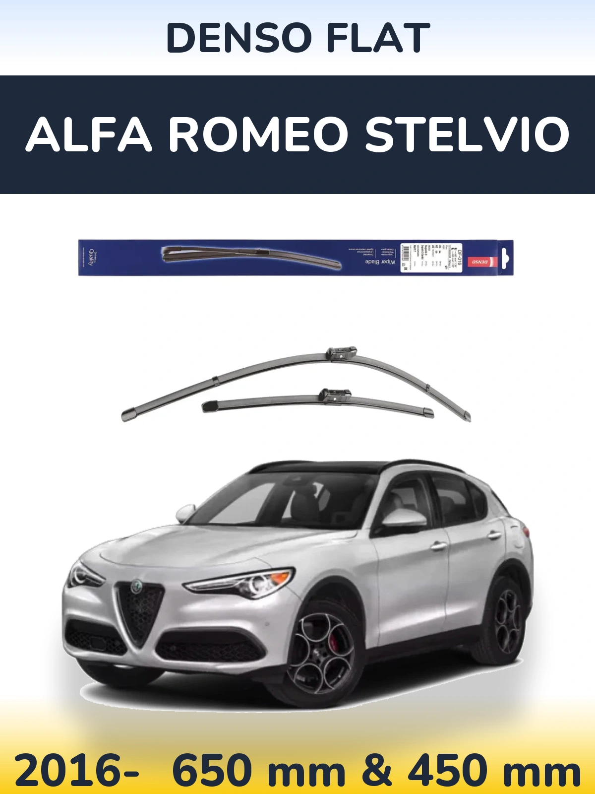Sada předních stěračů Denso Flat 650 a 450 mm pro Alfa Romeo Stelvio 2016-2026